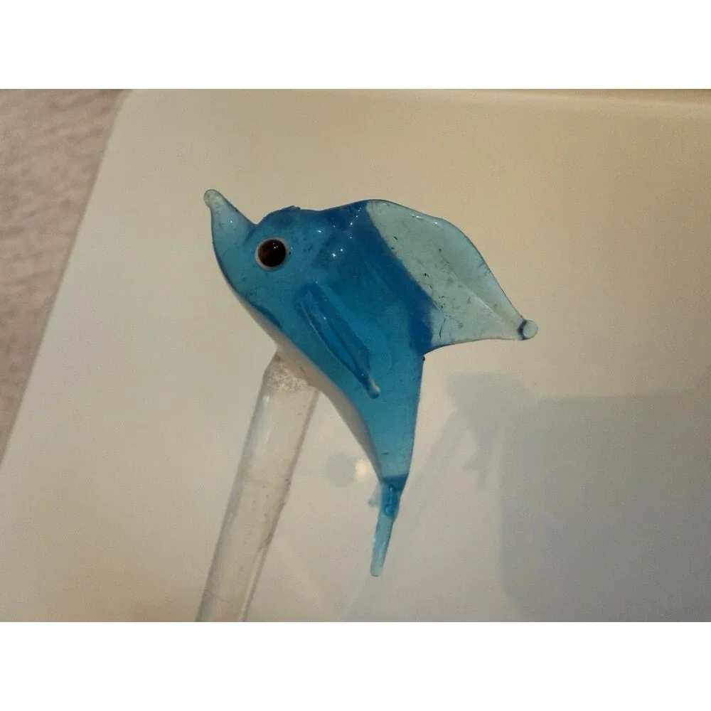 5 Murano Style Hand Blown Glass Dolphin Cocktail Stirrer Swizzle Stick Vintage
